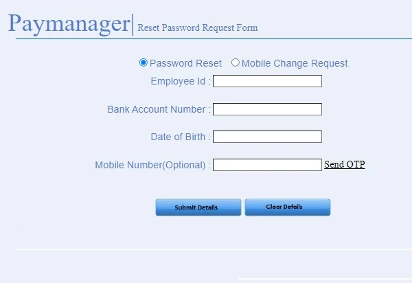Paymanager Portal के तहत पासवर्ड रिसेट करने की प्रक्रिया 